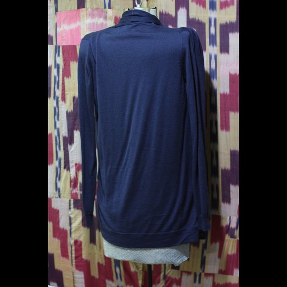 THEORY Navy Blue Wool Silk Blend Open Cardigan - Picture 3 of 5